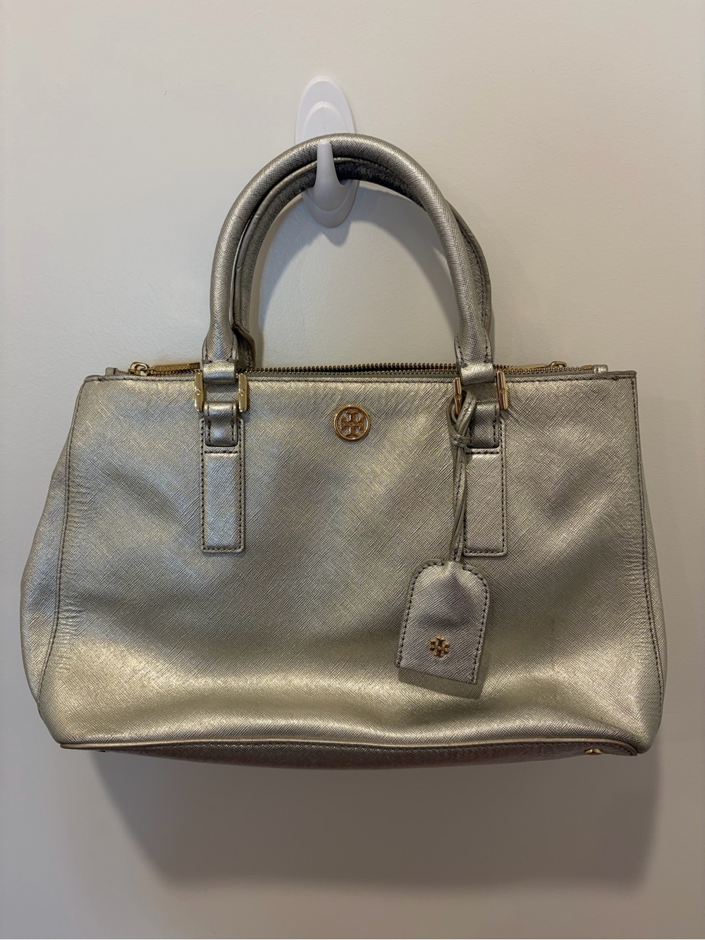Tory Burch Metallic Gold Saffiano Satchel
